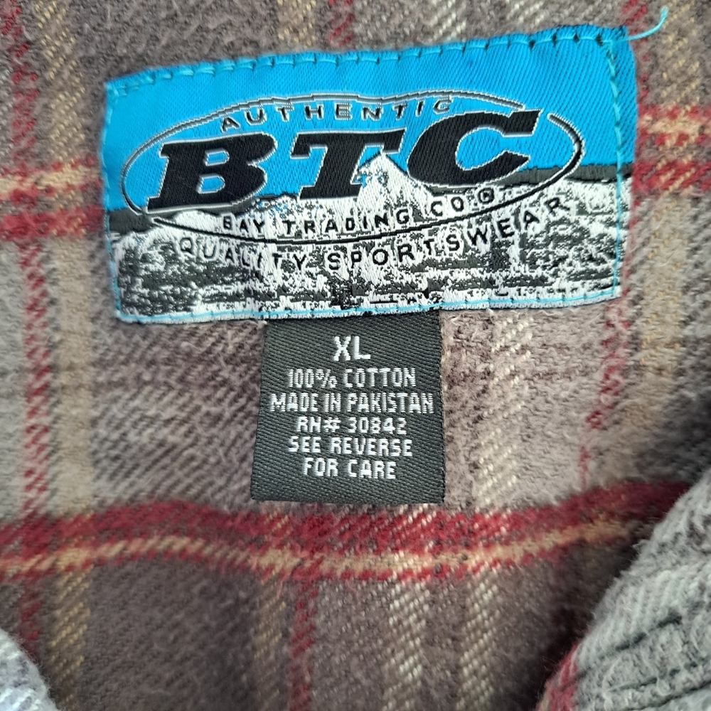 BTC Authentic Bay Trading Co. Mens 100% Cotton Western Snap Flennel Chore Shirt - Picture 4 of 9